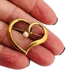 Gold over silver Heart Brooch with Pearl Accent